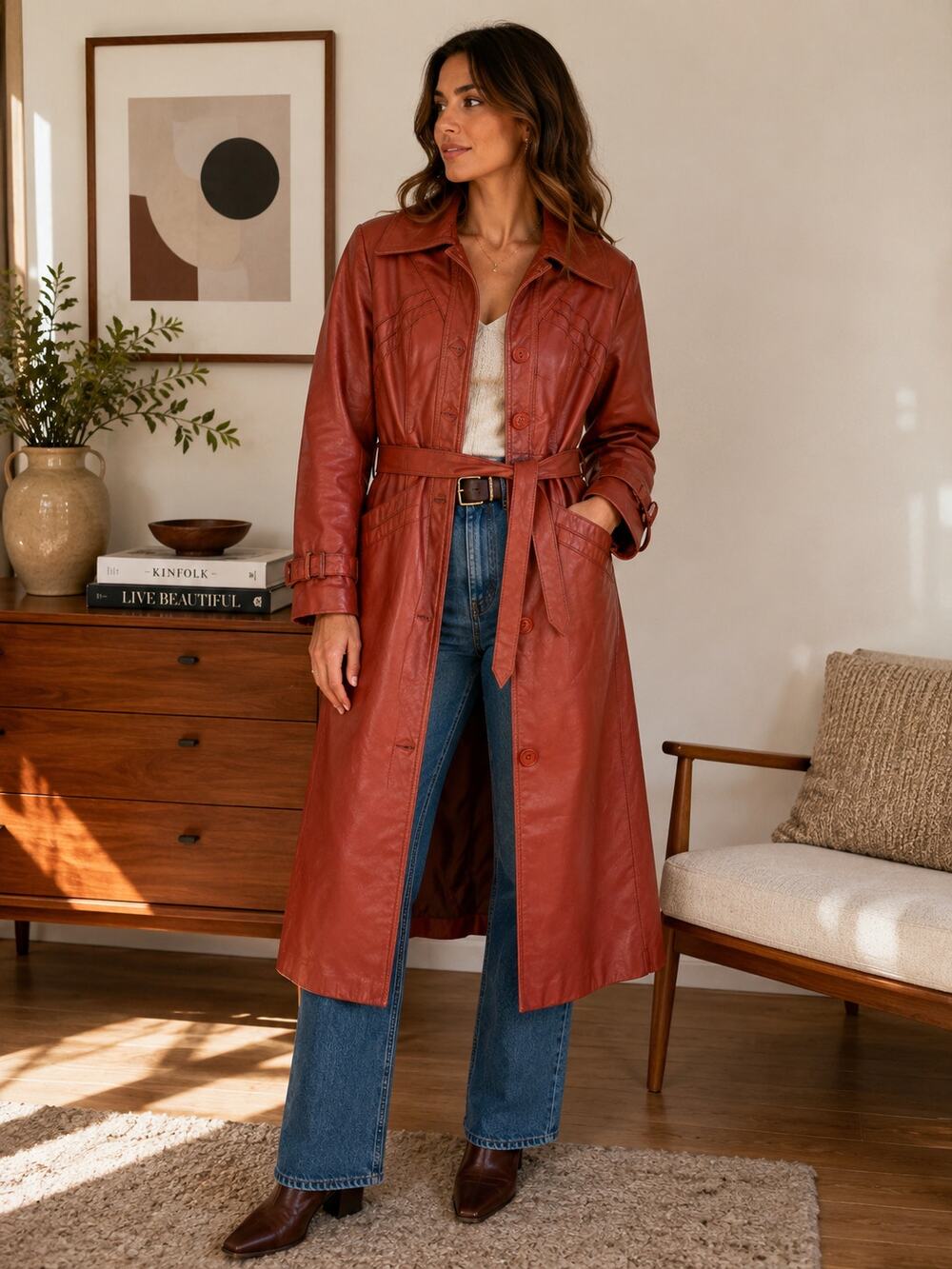 Vintage Argentine Leather Trench Coat | Belted Cognac Jacket Made in Argentina ✨